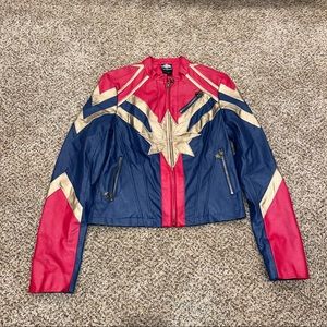 Captain Marvel by Her Universe Women's Leather-Look Jacket Size XS Cosplay Rare